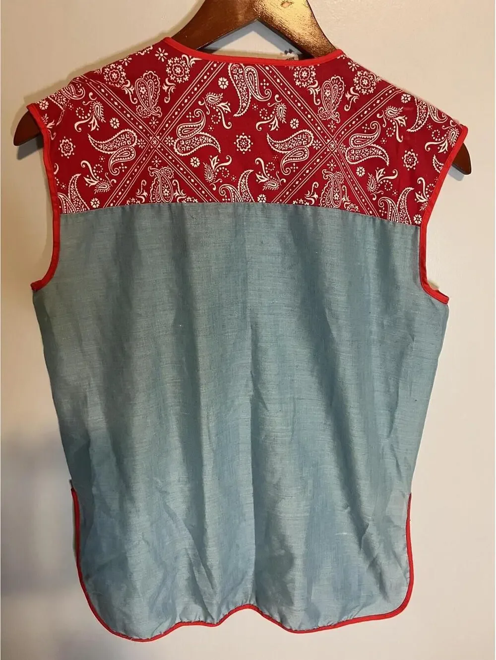 Vintage Blue Red Size M Cobbler Apron denim-like bandana granny retro 60s